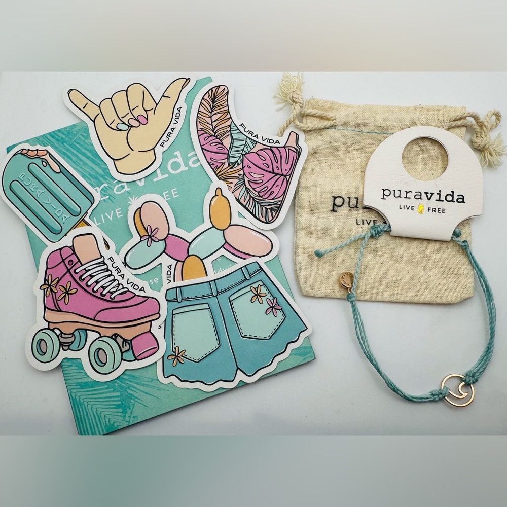 New Pura Vida Blue and Gold Ocean Charm Bracelet+ Sticker Pack
